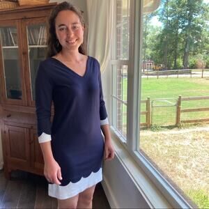 Crown & Ivy Navy & White Stretch Shift Dress, XS